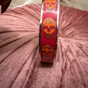 Alexander McQueen Pink Enamel Bangle with Orange Skull Motifs